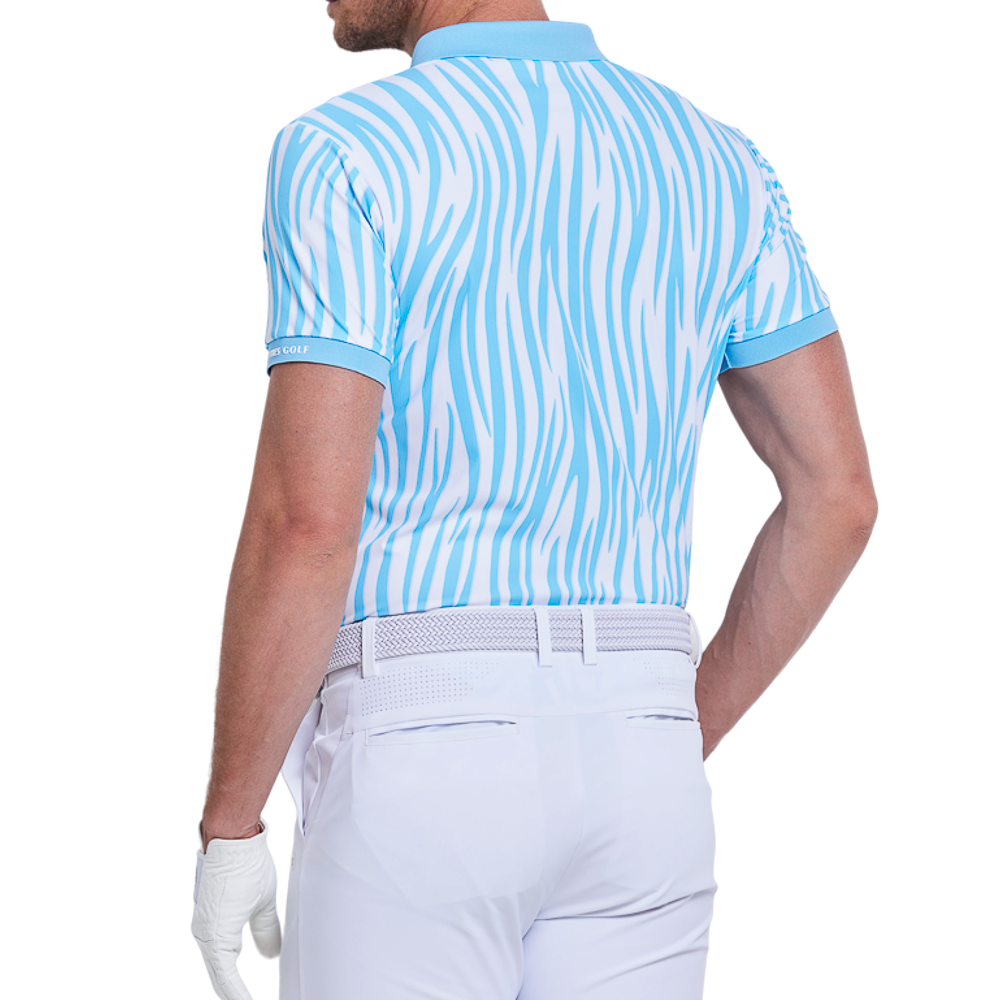 Men's colorful striped print short-sleeved shirt (blue)