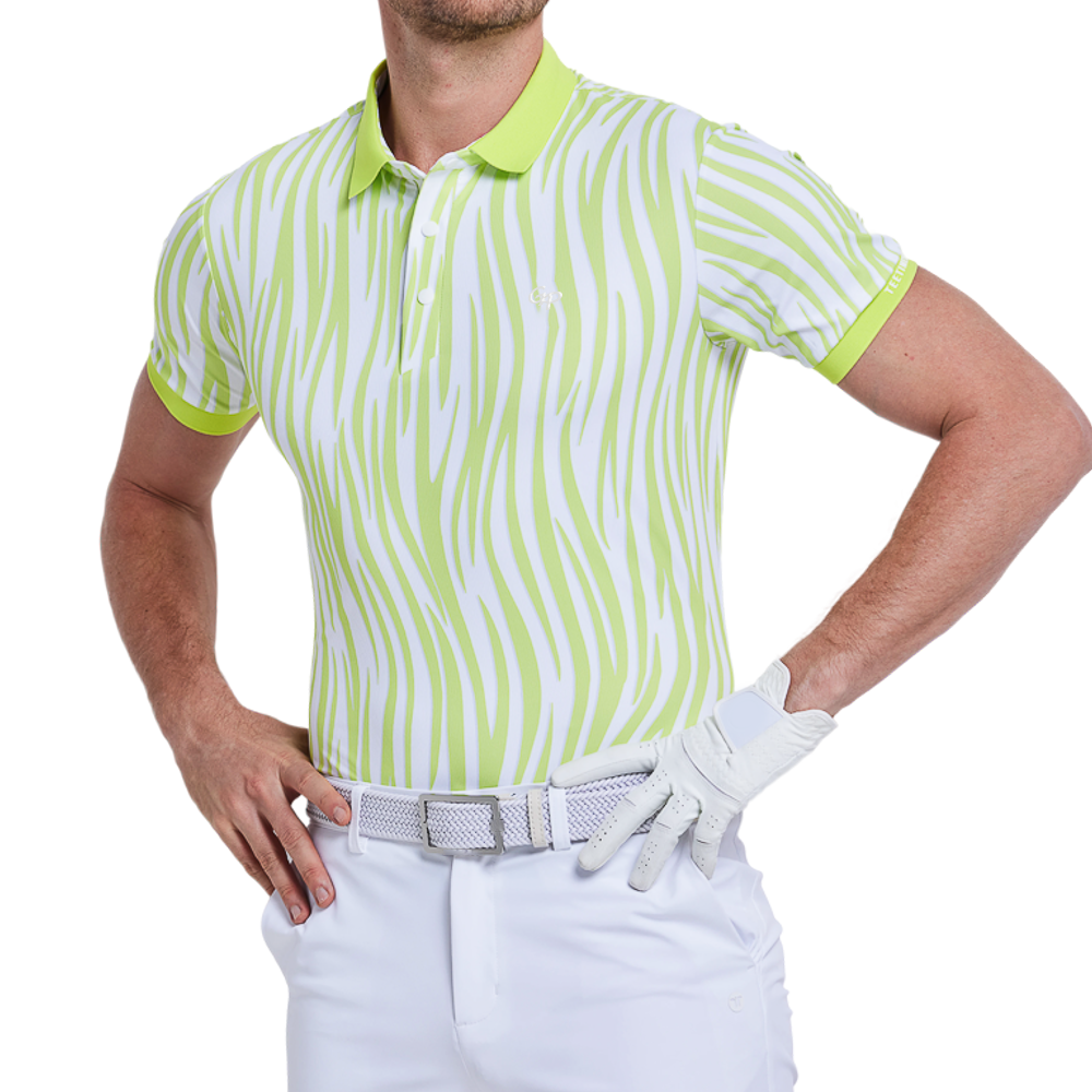 Men's colorful striped printed short-sleeved shirt (light green)