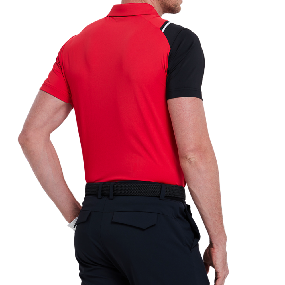 Men's color-blocked shoulder short-sleeved shirt (red)