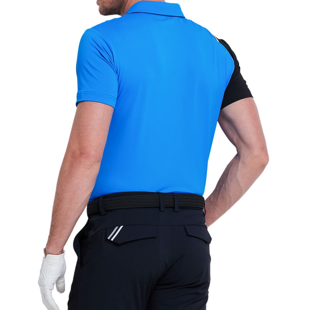 Men's color-blocked shoulder short-sleeved shirt (blue)