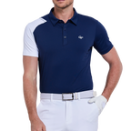 メンズカラーブロックショルダー半袖シャツ（ロイヤルブルー）