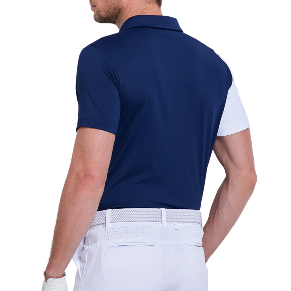 Men's color-blocked shoulder short-sleeved shirt (royal blue)