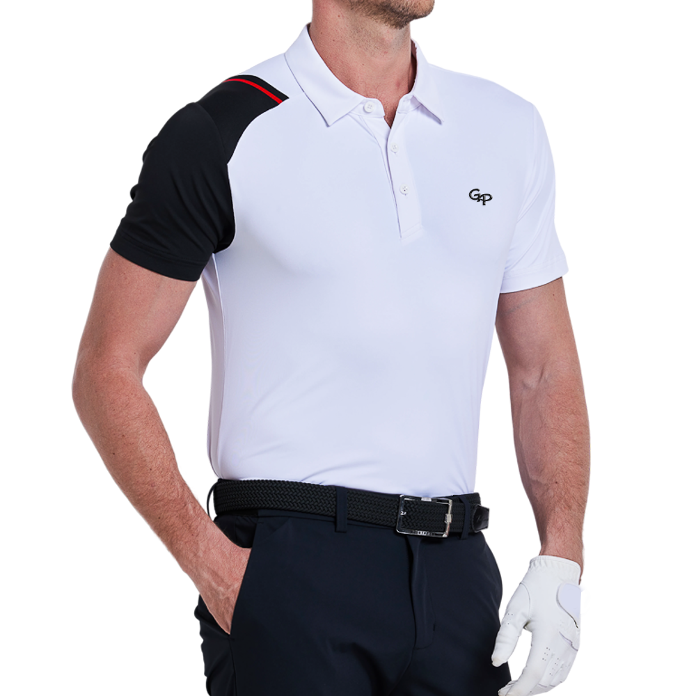 Men's color-blocked shoulder short-sleeved shirt (white)