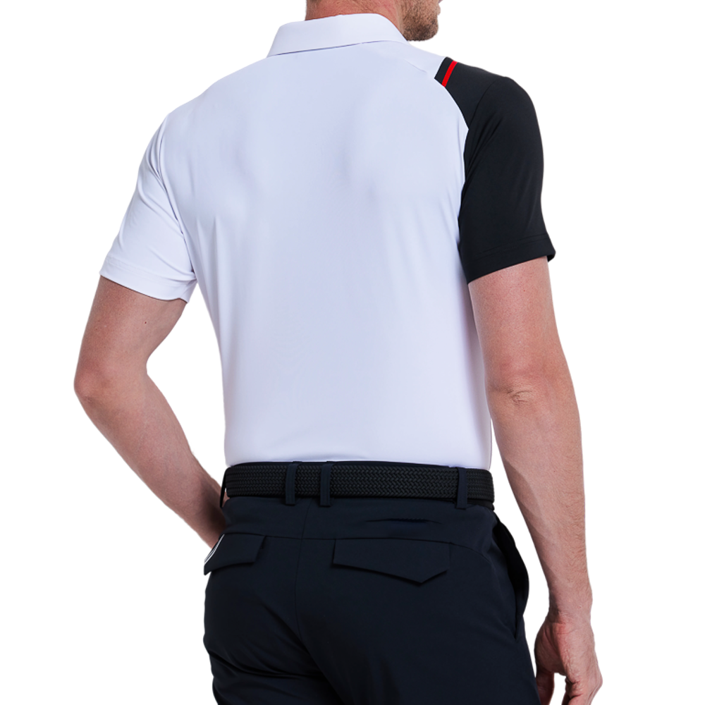 Men's color-blocked shoulder short-sleeved shirt (white)