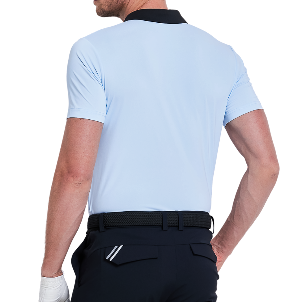 メンズ カラーブロックカラー クールタッチ 半袖シャツ (アイシーブルー)