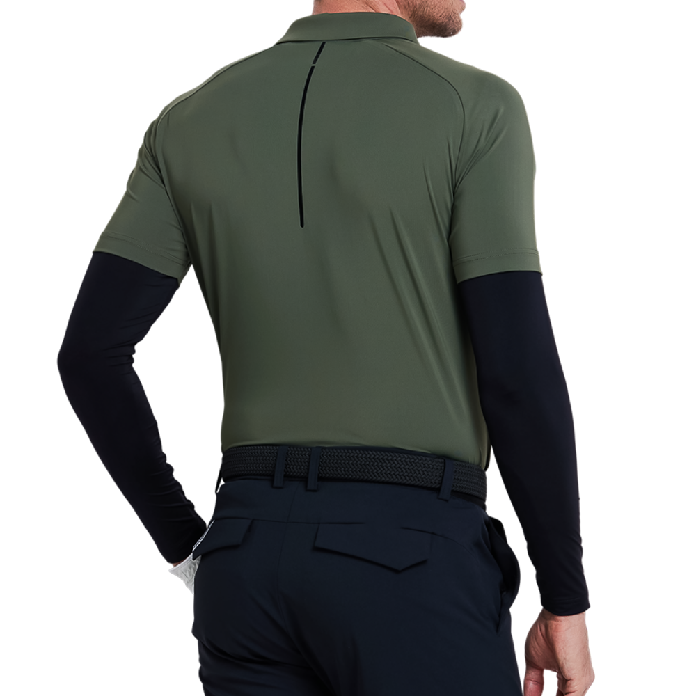 メンズストライプ半袖シャツ（ミリタリーグリーン）