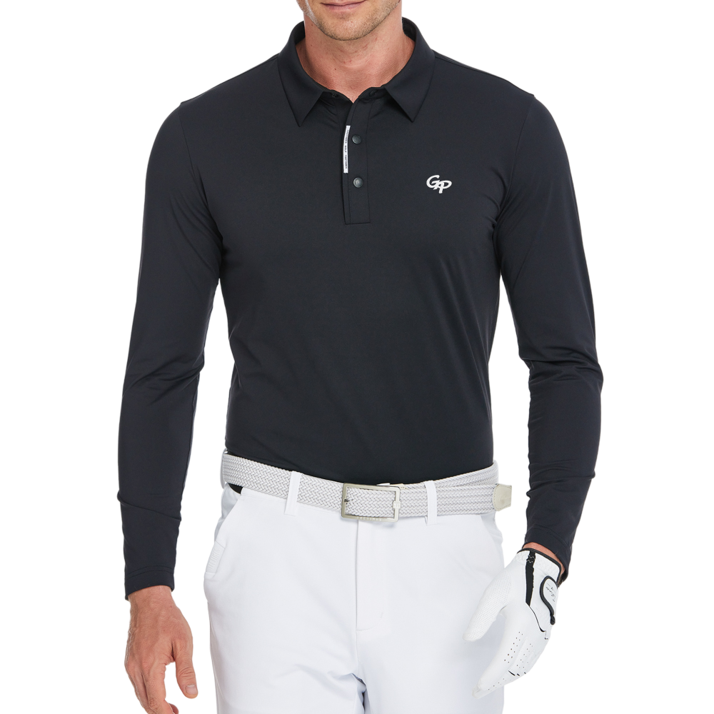 メンズ高密度襟付き長袖シャツ（ブラック）