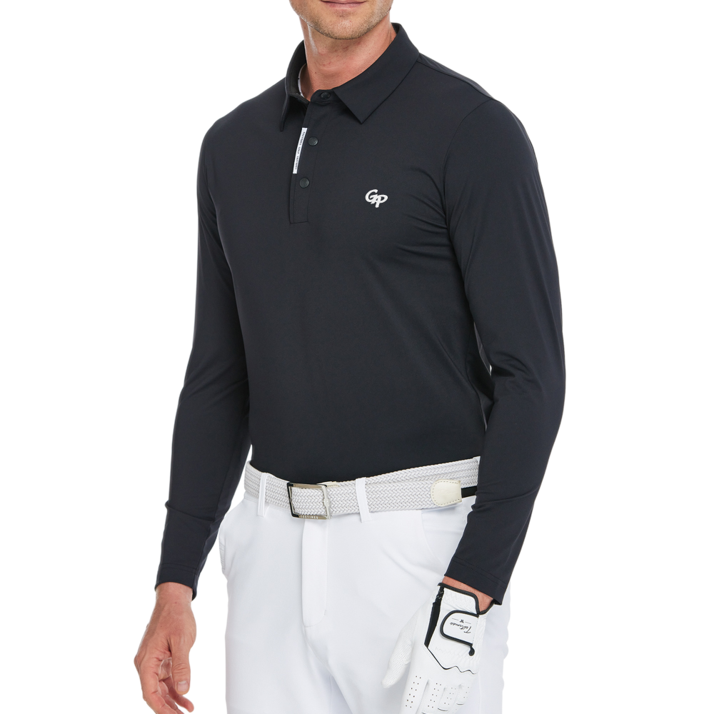 メンズ高密度襟付き長袖シャツ（ブラック）