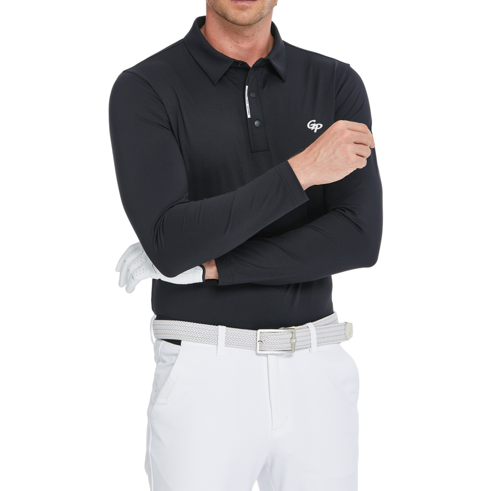 メンズ高密度襟付き長袖シャツ（ブラック）