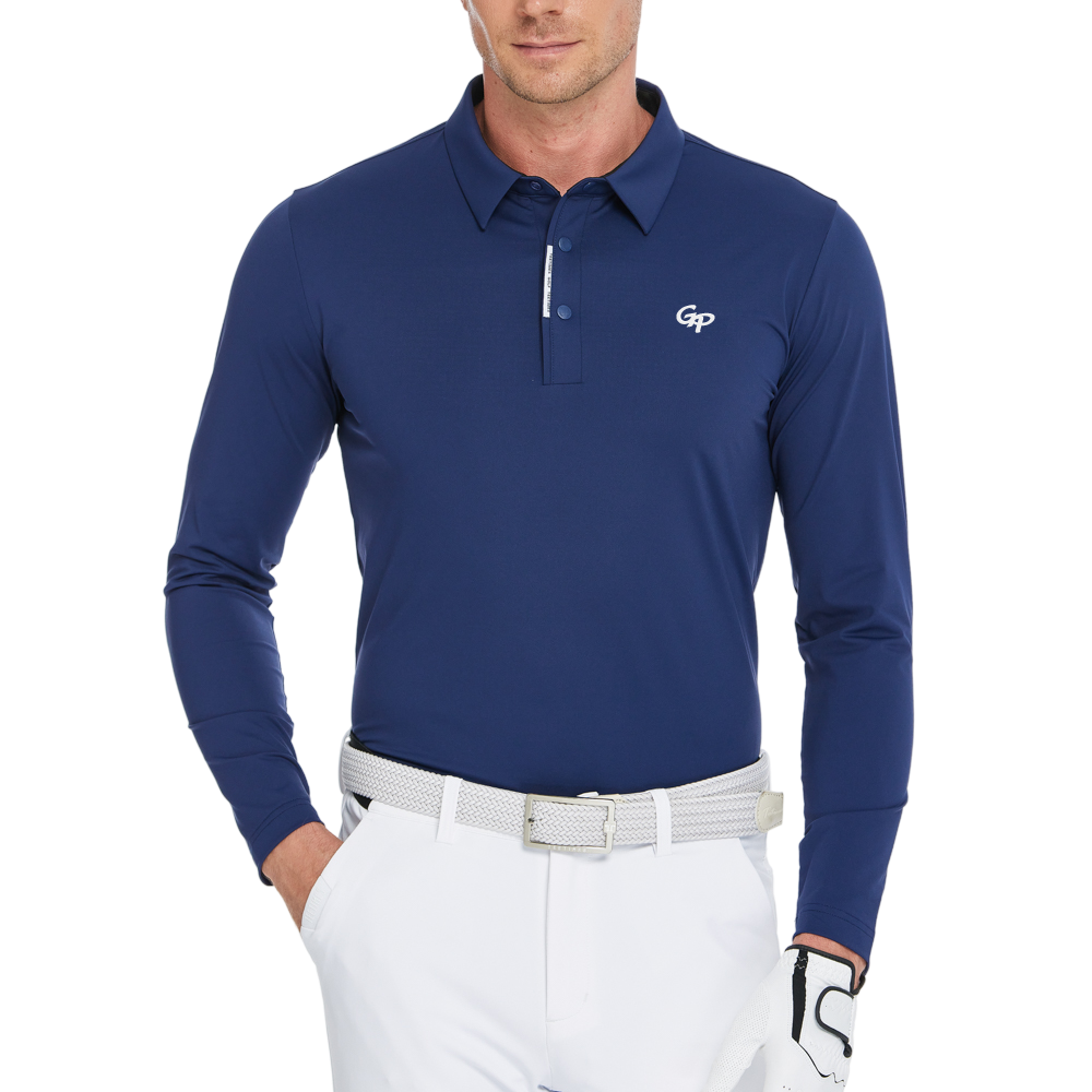 メンズ高密度襟付き長袖シャツ（ロイヤルブルー）