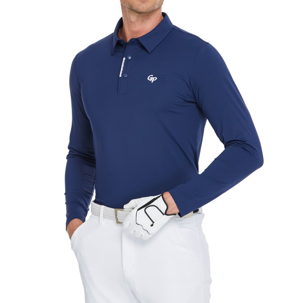 メンズ高密度襟付き長袖シャツ（ロイヤルブルー）