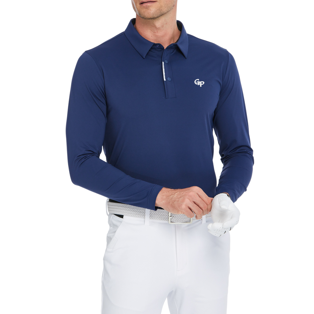 メンズ高密度襟付き長袖シャツ（ロイヤルブルー）