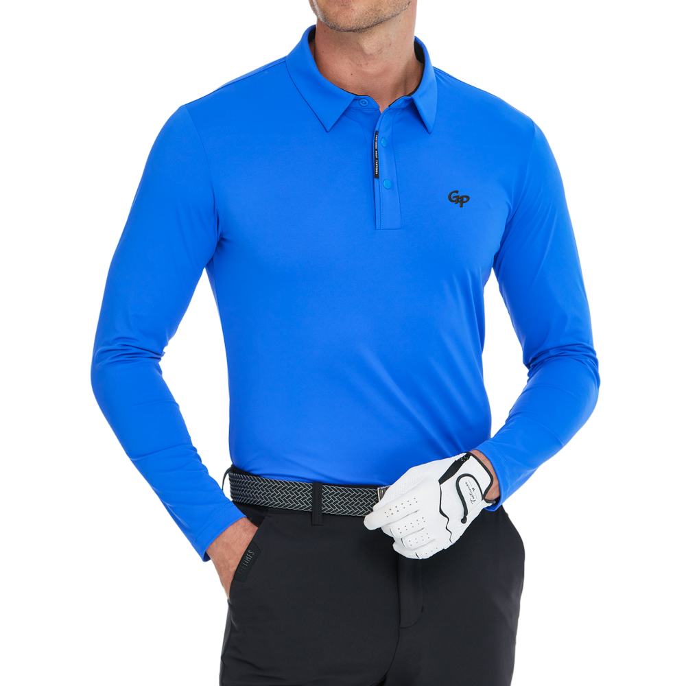 メンズ高密度襟付き長袖シャツ（ブルー）