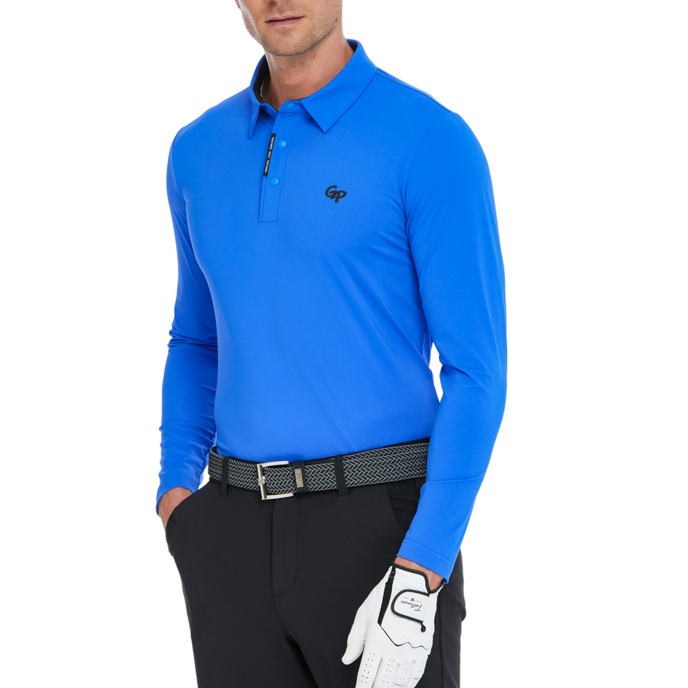 メンズ高密度襟付き長袖シャツ（ブルー）