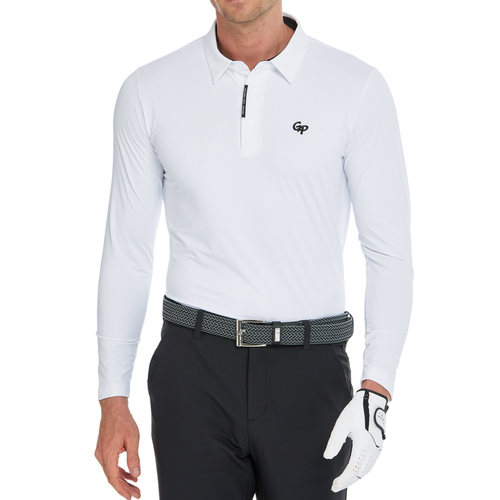 メンズ高密度襟付き長袖シャツ（ホワイト）