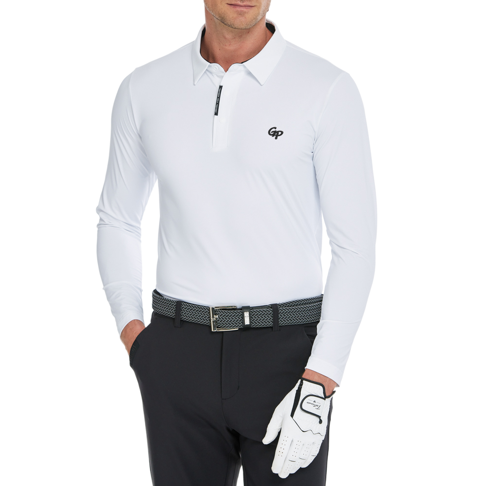 メンズ高密度襟付き長袖シャツ（ホワイト）