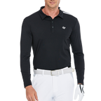 メンズ シルケットフリース 長袖 襟付き Tシャツ (ブラック)