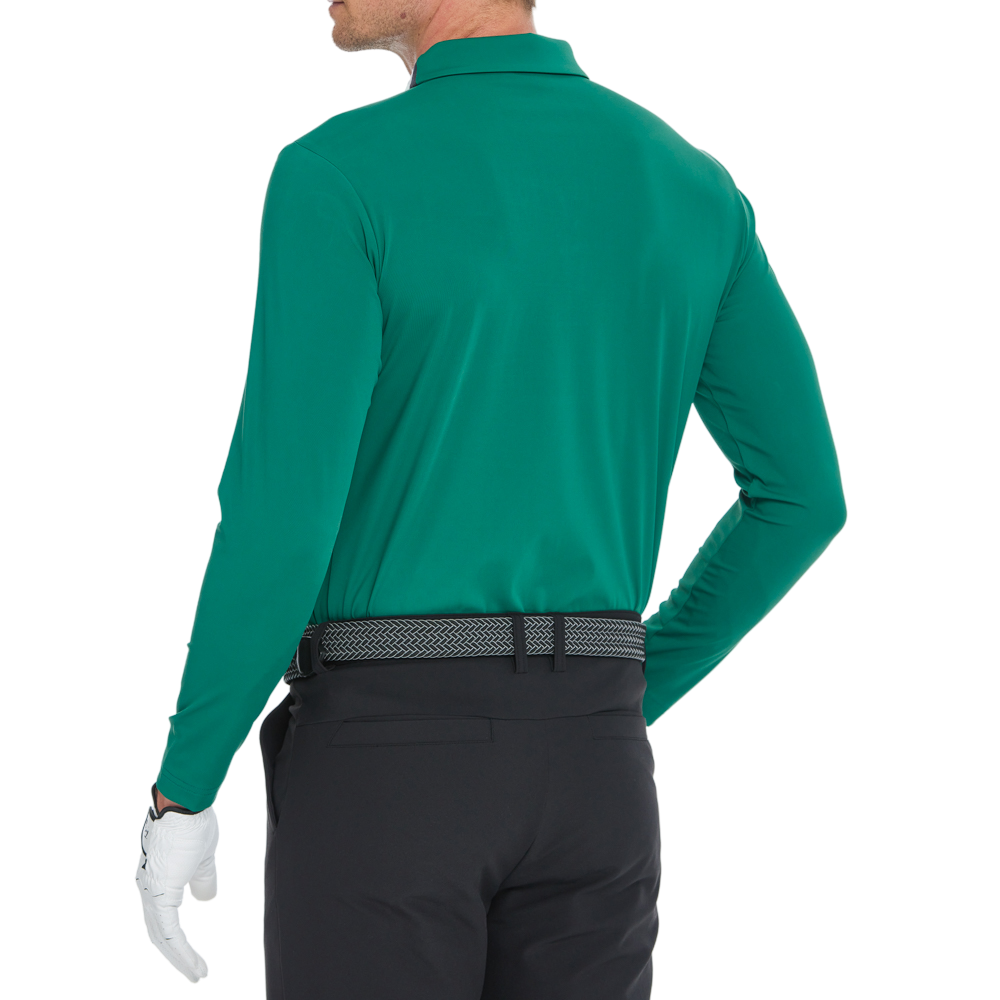 メンズ シルケットフリース 長袖シャツ ターンダウンカラー付き (ダークグリーン)