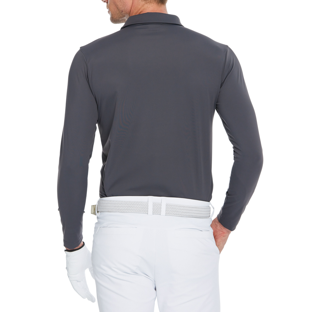 メンズ シルケットフリース 長袖 襟付き Tシャツ (グレー)