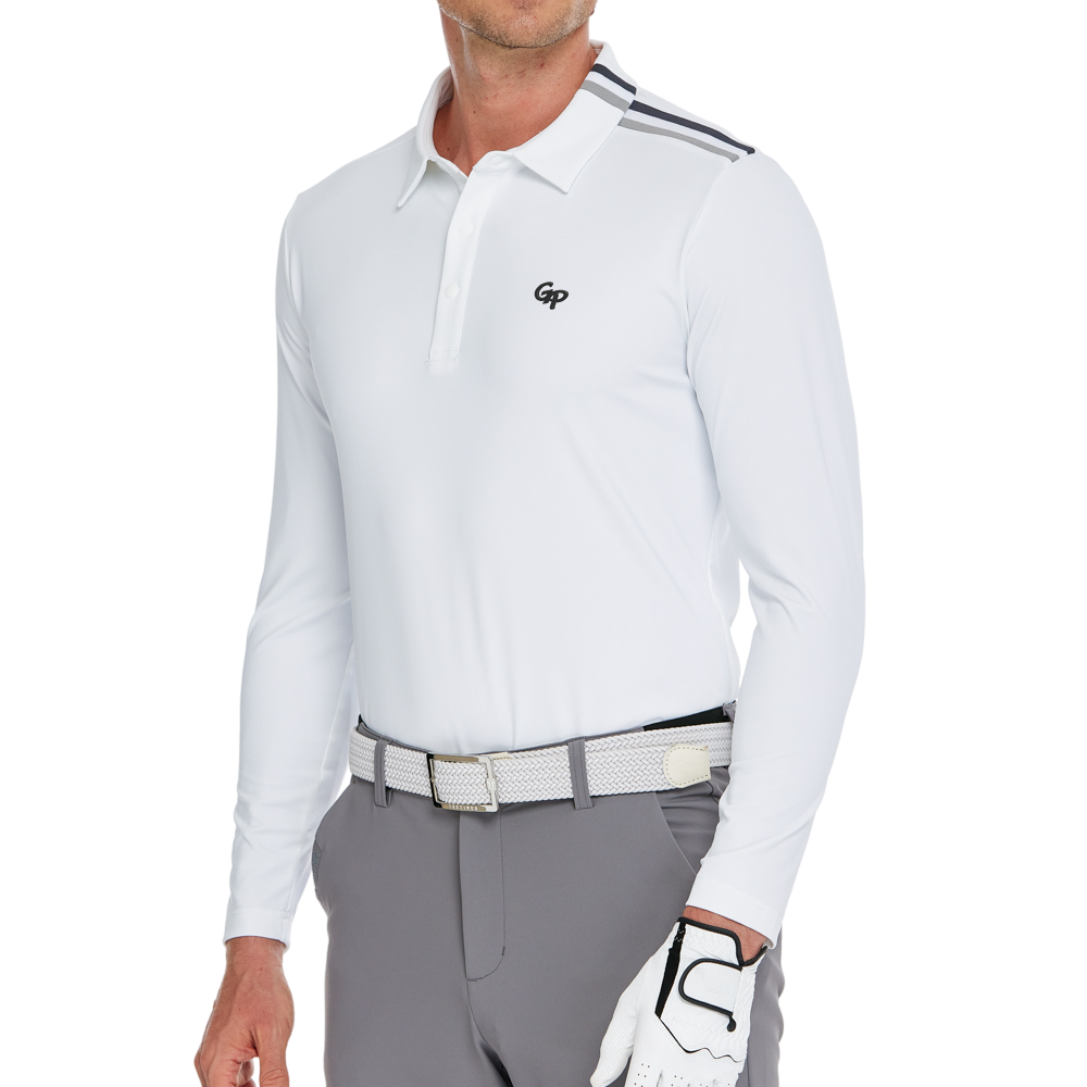 メンズ シルケットフリース 長袖 襟付き Tシャツ (ホワイト)