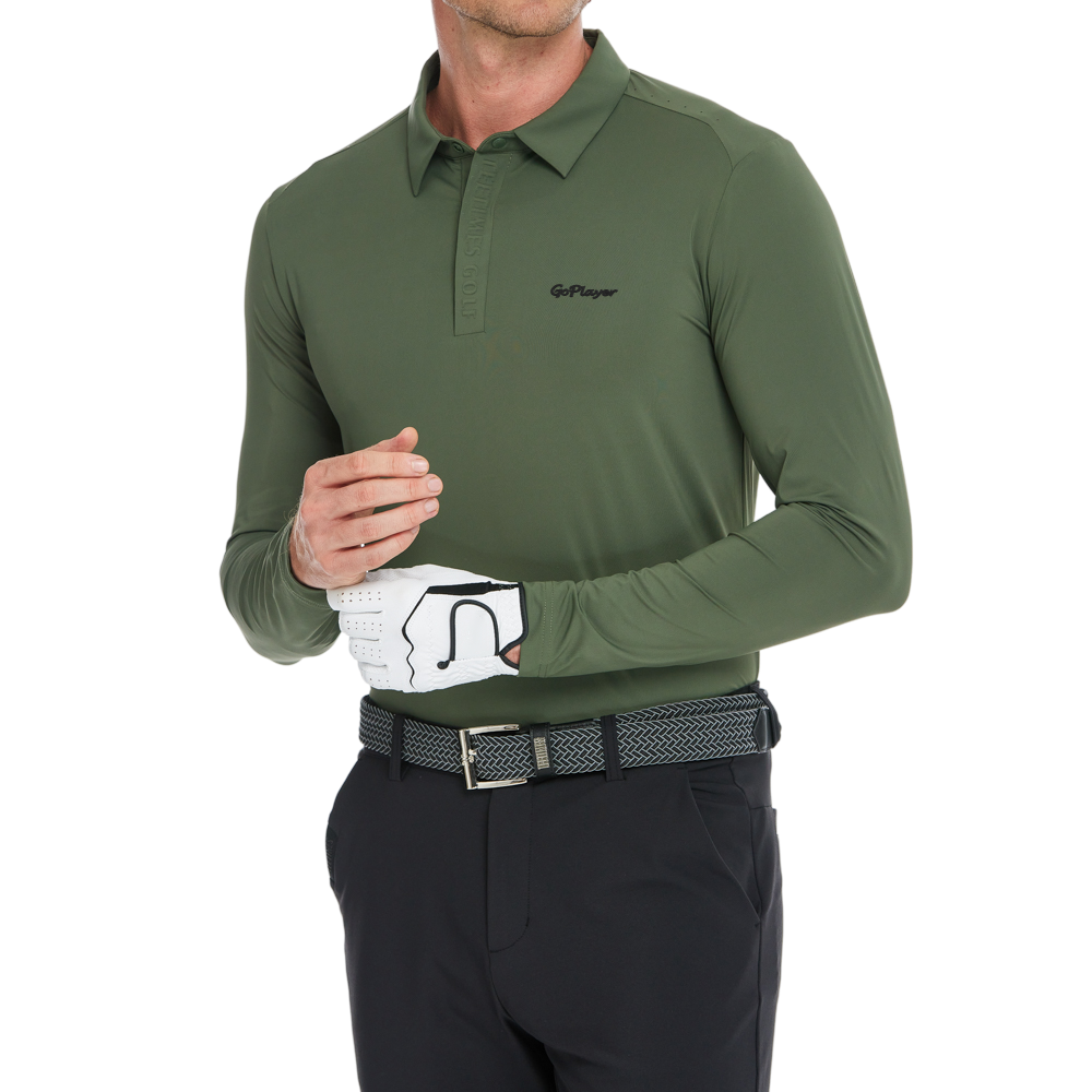 メンズ クールフィール 長袖 襟付きシャツ (アーミーグリーン)