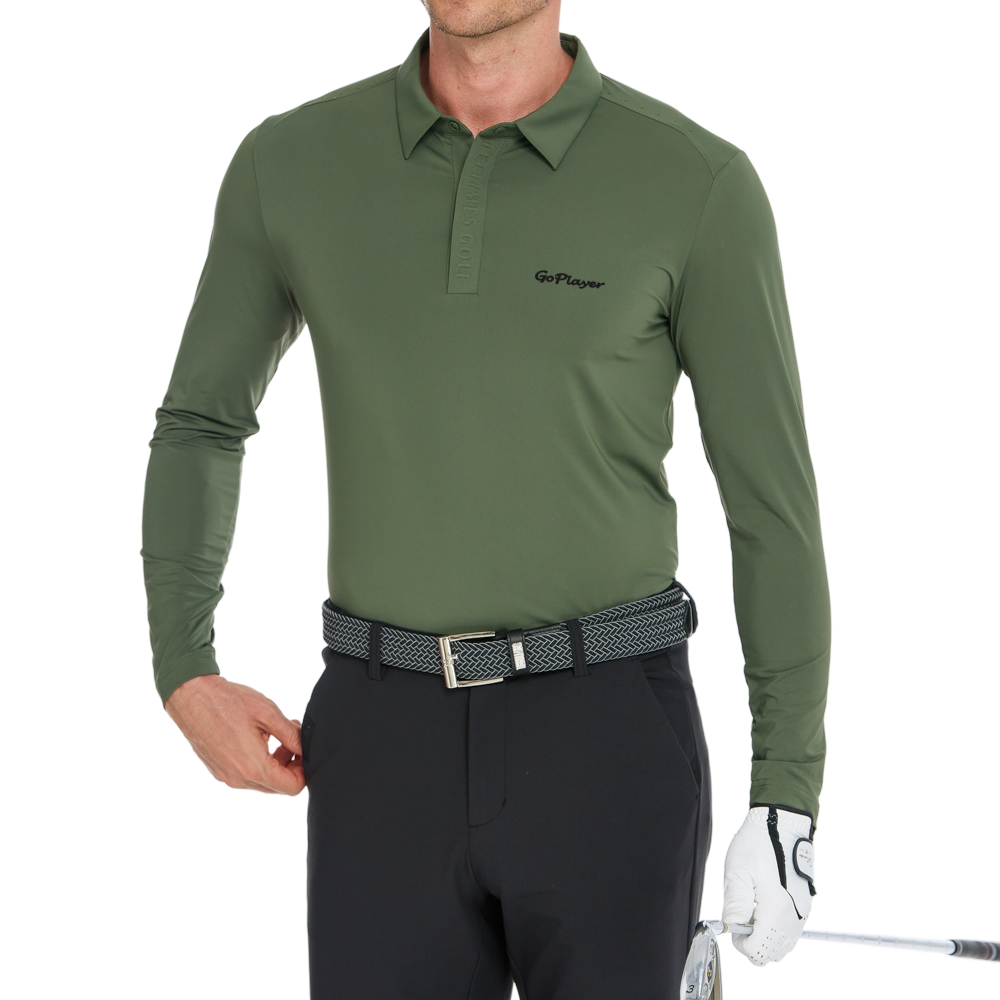 メンズ クールフィール 長袖 襟付きシャツ (アーミーグリーン)