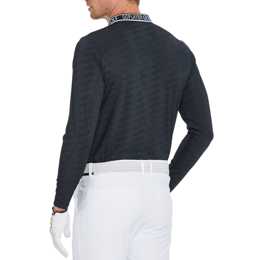 メンズ ダイヤモンド柄 ニット ジャカード 長袖 トップス (ブラック)