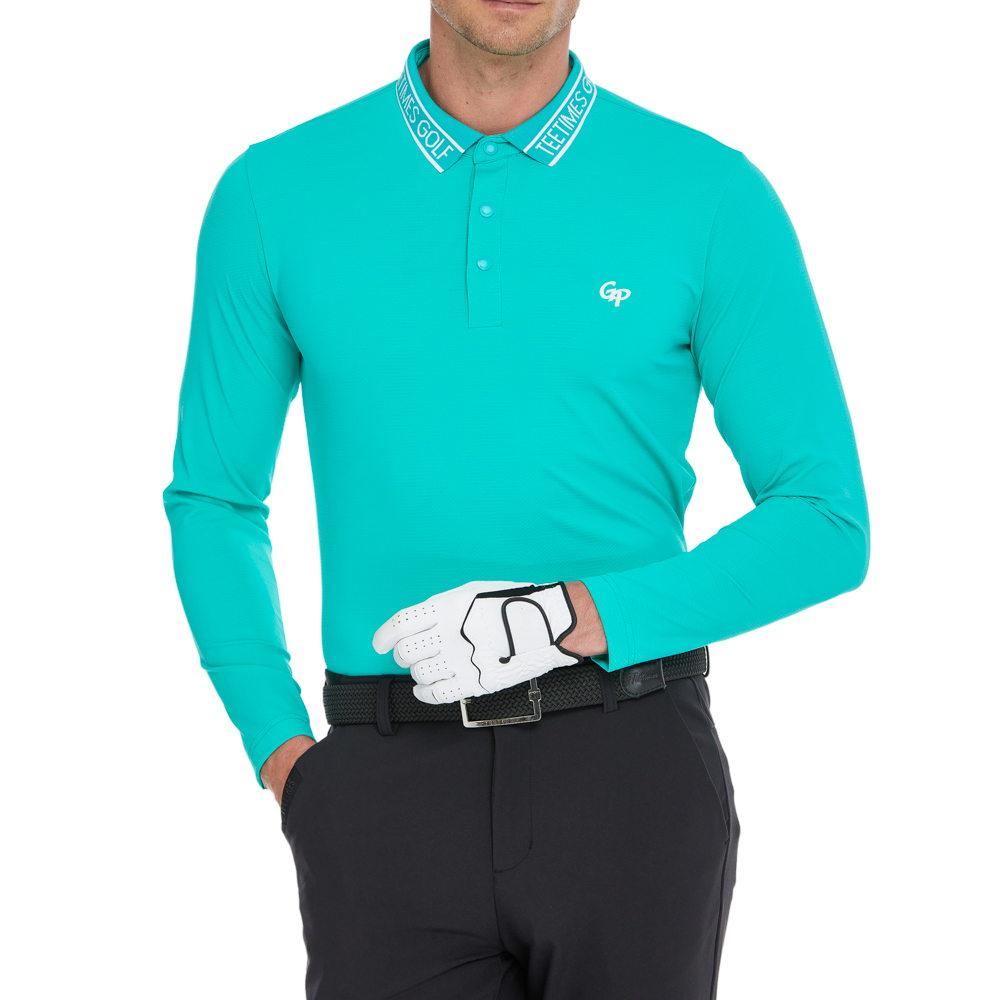 メンズ ダイヤモンド柄 ニットジャカード 長袖シャツ（シアン/ブルー）