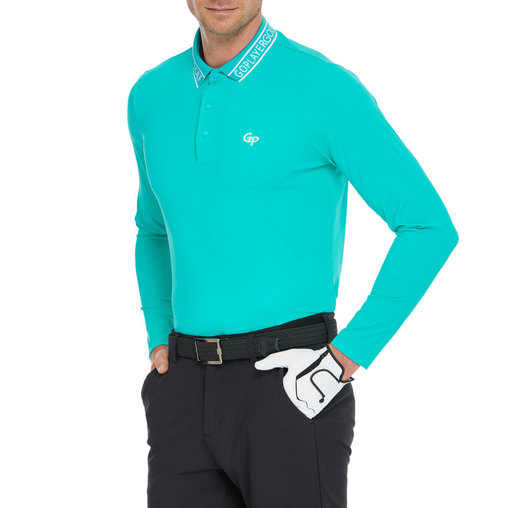 メンズ ダイヤモンド柄 ニットジャカード 長袖シャツ（シアン/ブルー）