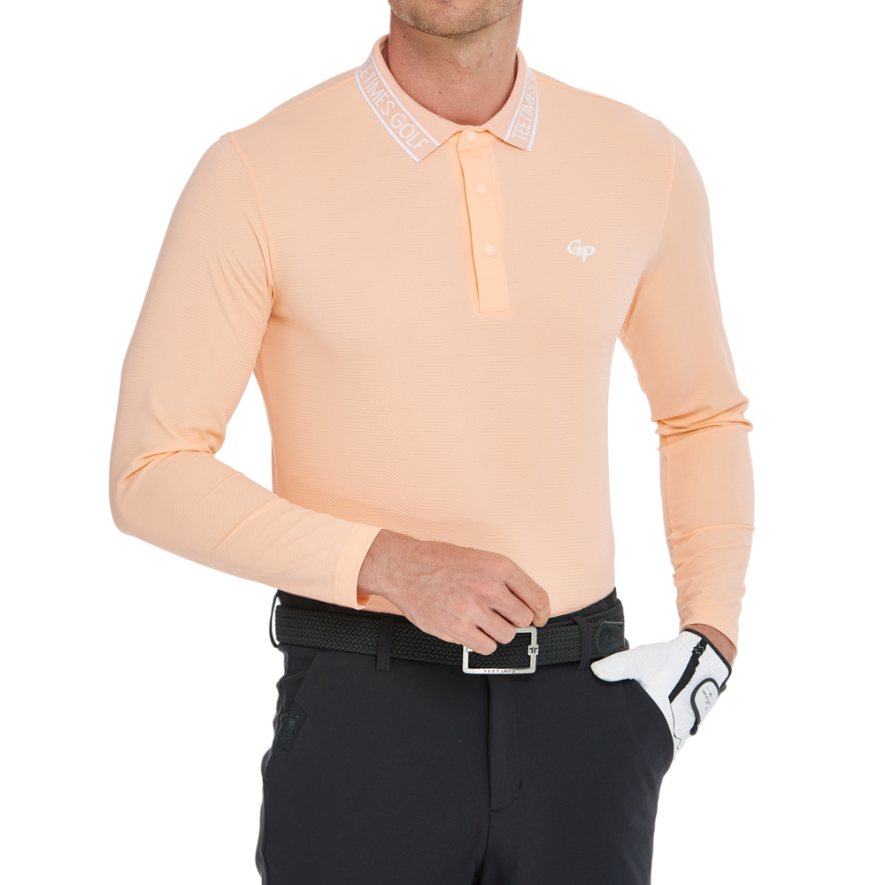 メンズ ダイヤモンド柄 ニットジャカード 長袖シャツ（オレンジ）