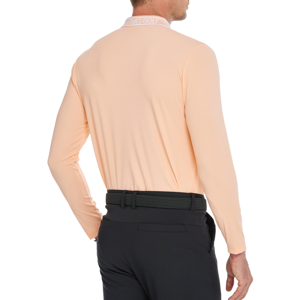 メンズ ダイヤモンド柄 ニットジャカード 長袖シャツ（オレンジ）