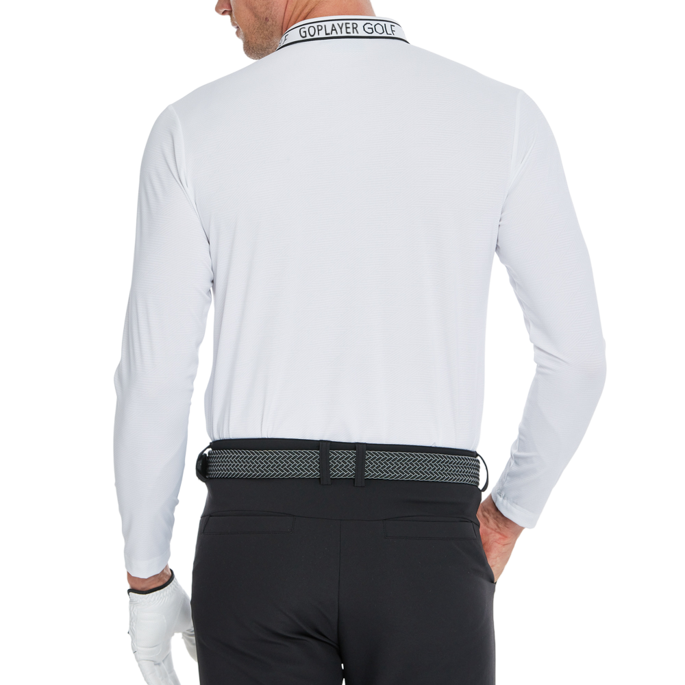 メンズ ダイヤモンド柄ニットジャカード長袖シャツ（ホワイト）