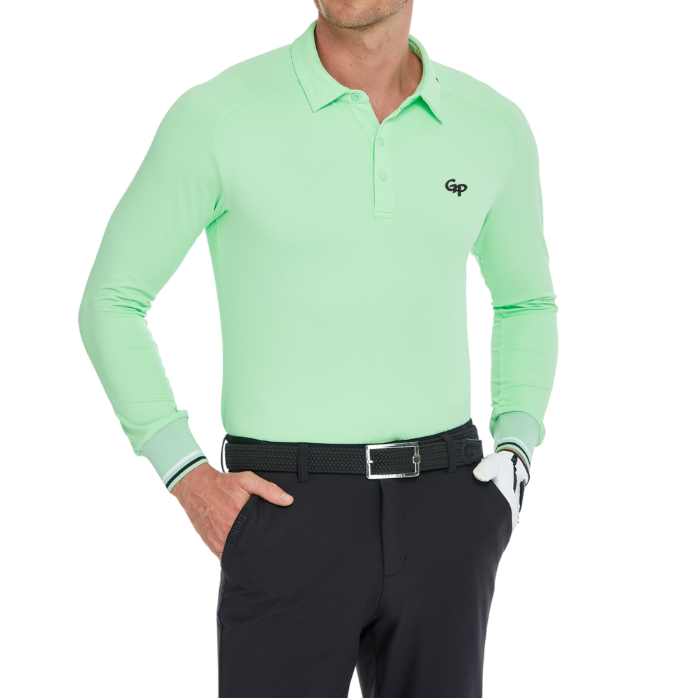 メンズ ソフトライト ラペル ロングスリーブ トップス (リリーグリーン)