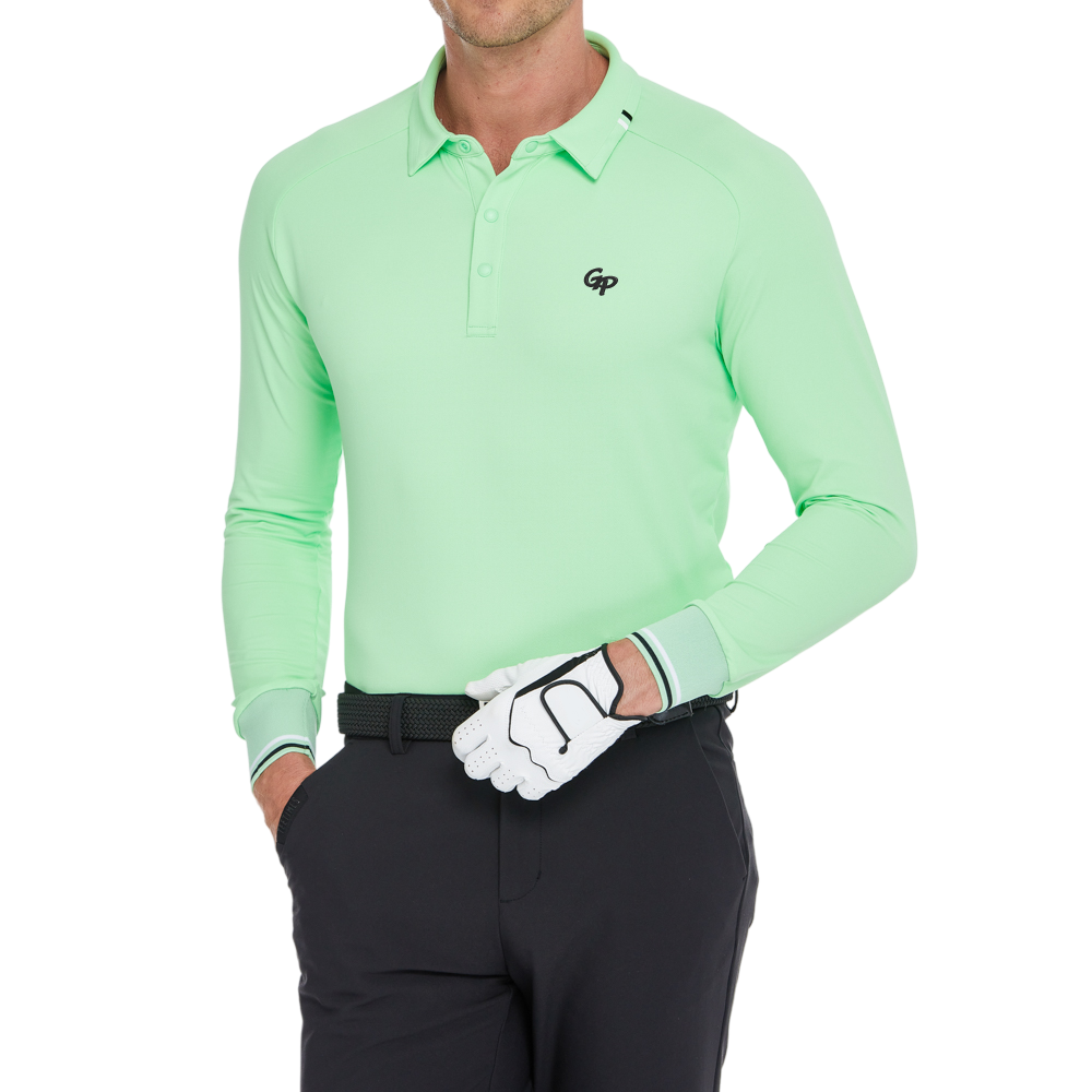 メンズ ソフトライト ラペル ロングスリーブ トップス (リリーグリーン)