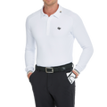 メンズ ソフトグロス 長袖 襟付きトップス (ホワイト)