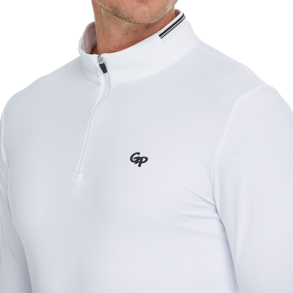 メンズ マット起毛 伸縮性生地 スタンドカラー 長袖 (ホワイト)