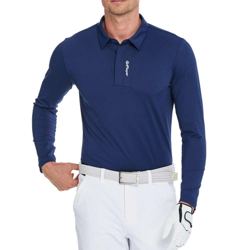 メンズ高密度通気性ラペル長袖シャツ（ロイヤルブルー）