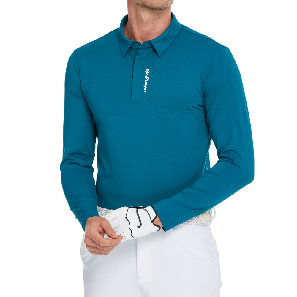 メンズ高密度通気性ラペル長袖シャツ（ダークグリーン）