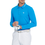 Men's cotton-feel striped collared long-sleeved shirt (colorful blue)