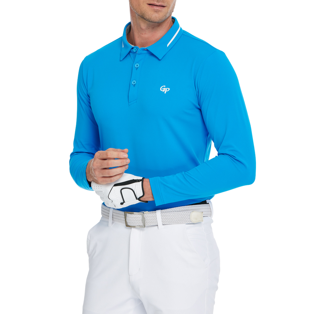 メンズコットンタッチストライプカラー長袖シャツ（カラフルブルー）