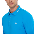 Men's cotton-feel striped collared long-sleeved shirt (colorful blue)