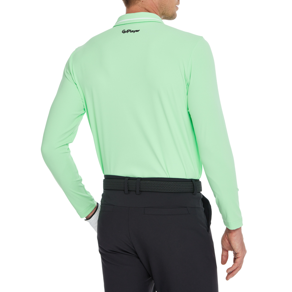 メンズ コットンタッチ ストライプ 長袖シャツ ターンダウンカラー (ライトグリーン)