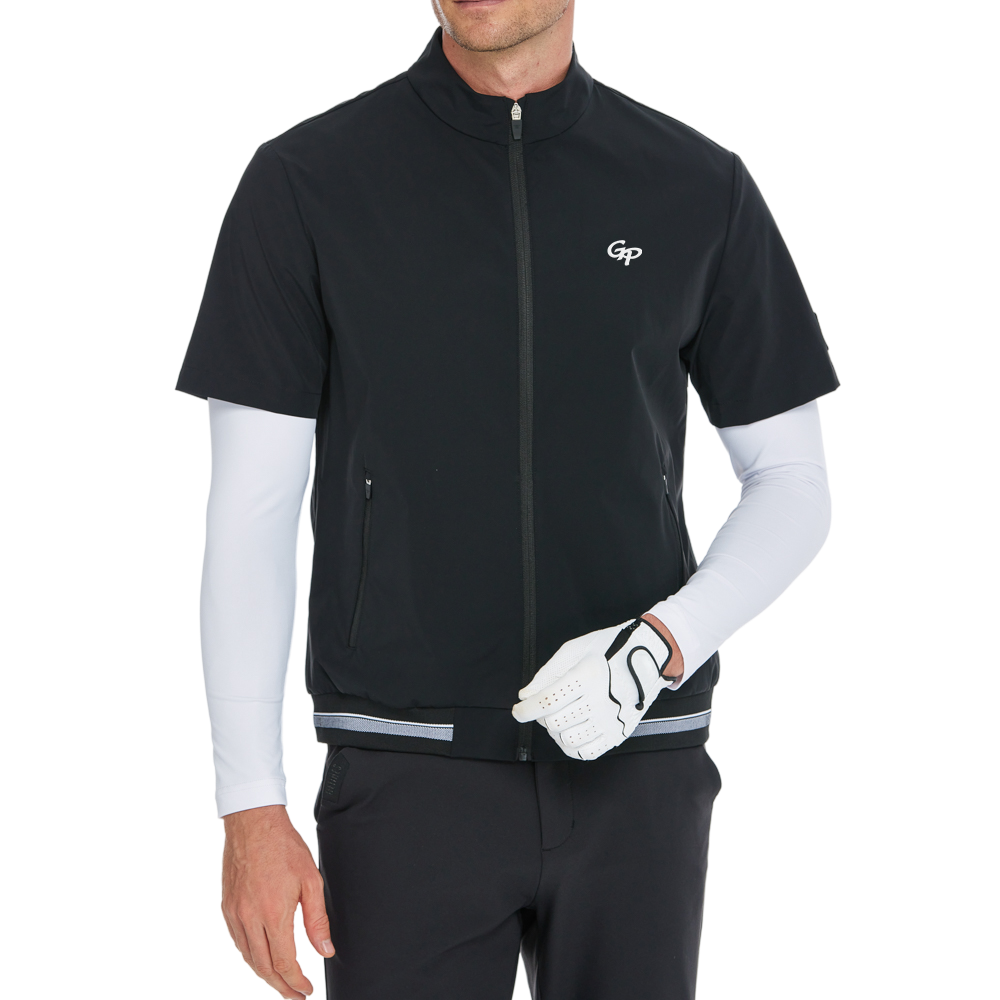 メンズ軽量防風撥水半袖ウィンドブレーカー（ブラック）