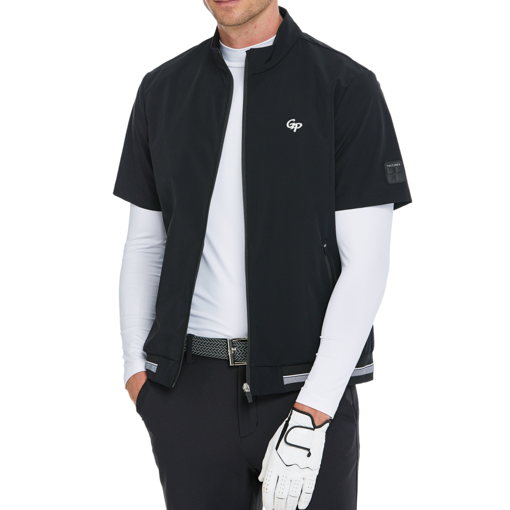 メンズ軽量防風撥水半袖ウィンドブレーカー（ブラック）