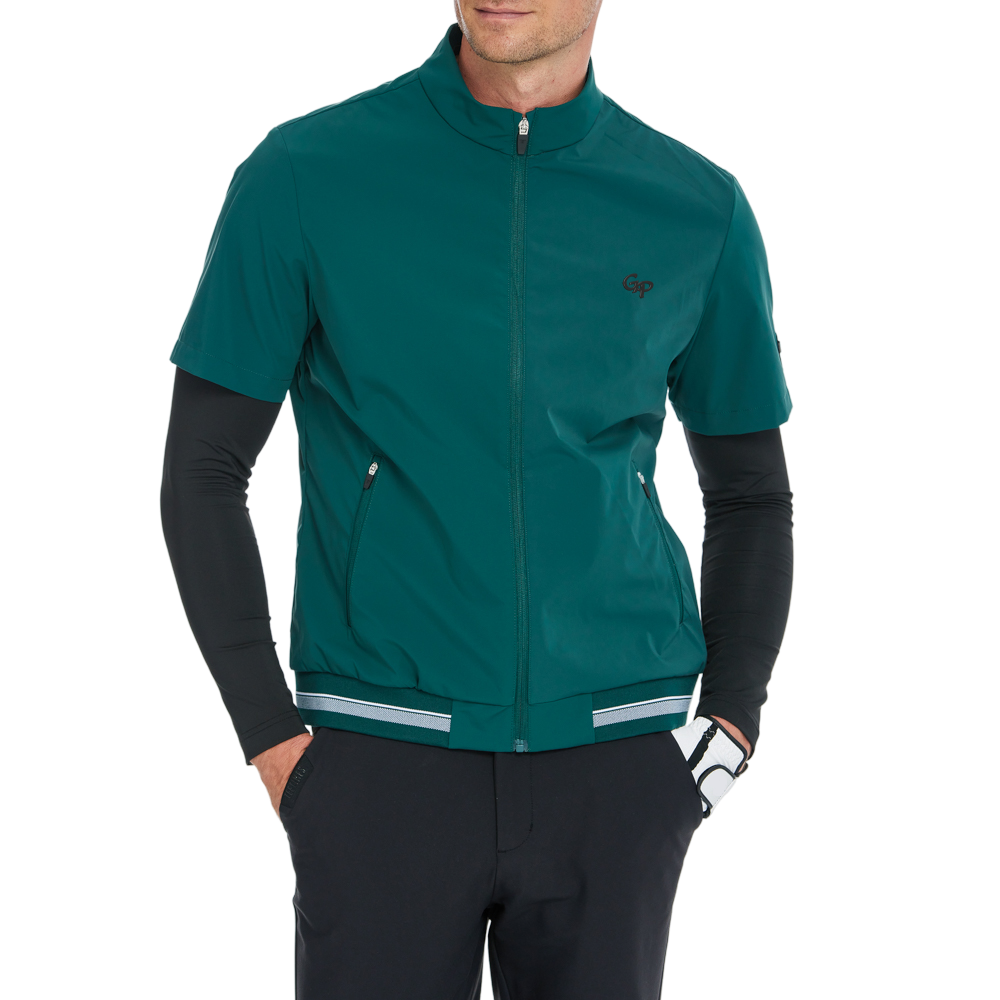 メンズ軽量・防風・撥水加工半袖トレンチコート（ダークグリーン）