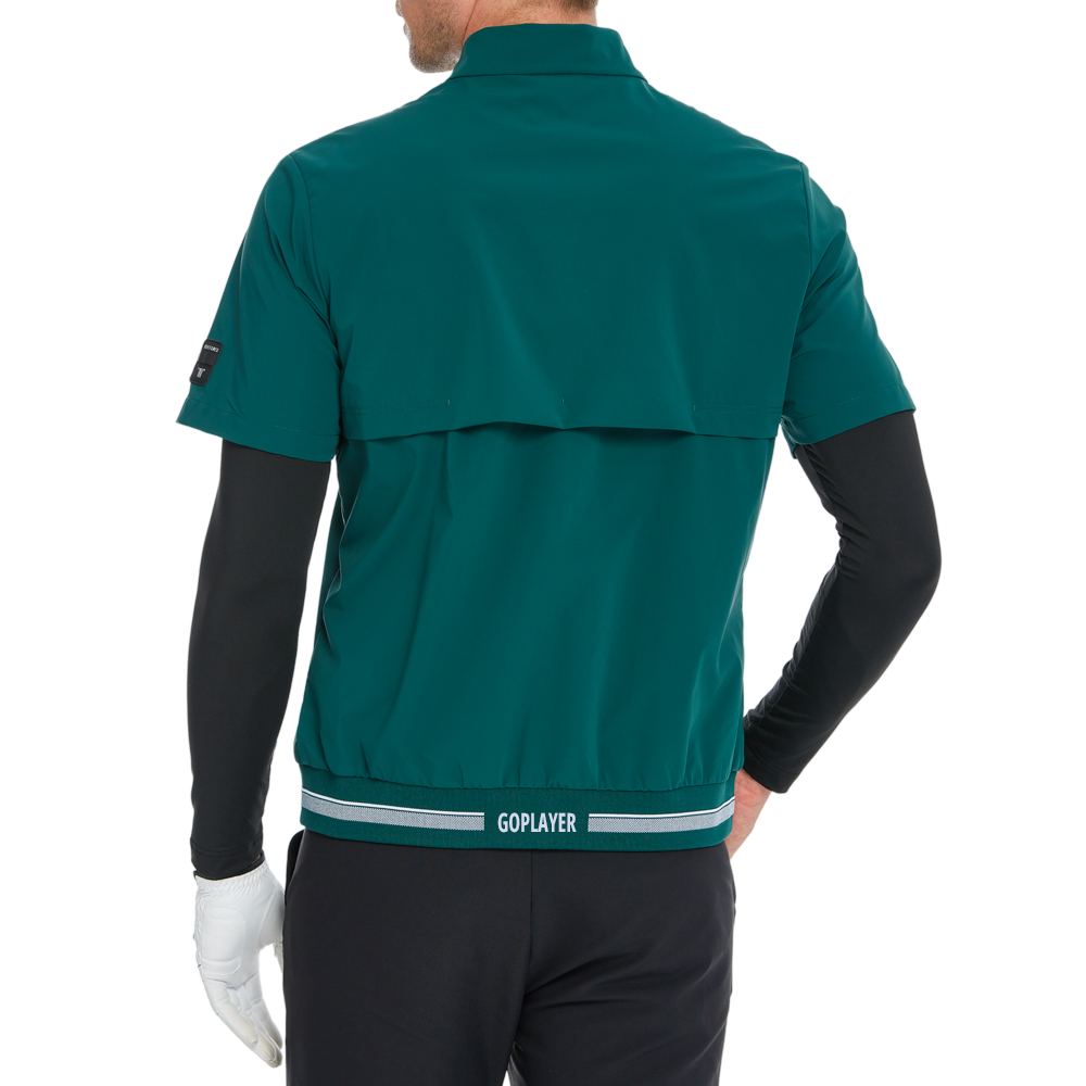 メンズ軽量・防風・撥水加工半袖トレンチコート（ダークグリーン）