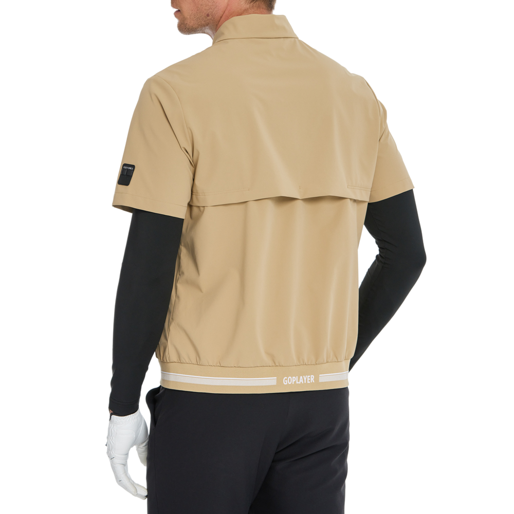 メンズ軽量・防風・撥水加工半袖ウィンドブレーカー（カーキ）