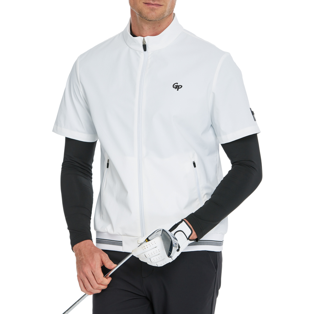 メンズ軽量・防風・撥水半袖ウィンドブレーカー（ホワイト）