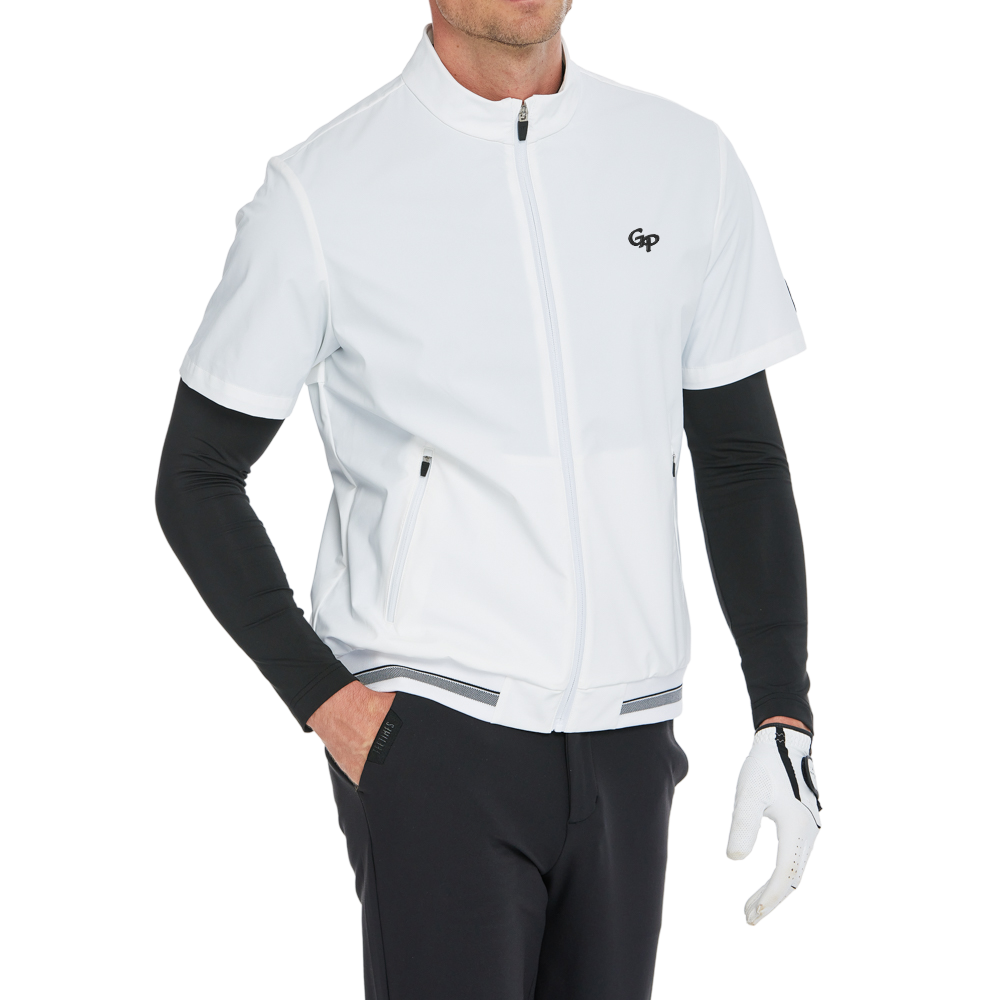 メンズ軽量・防風・撥水半袖ウィンドブレーカー（ホワイト）