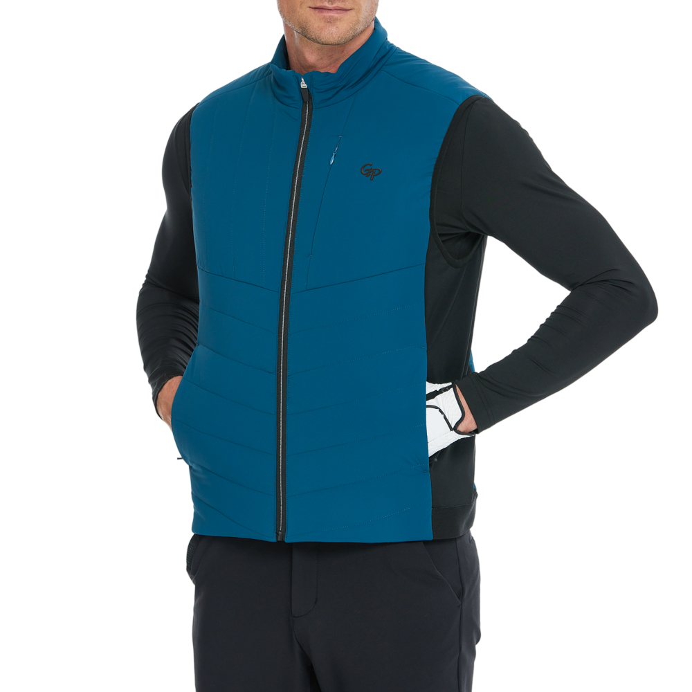 メンズ 厚手 パッド入り 暖かいベスト (ダークブルー)